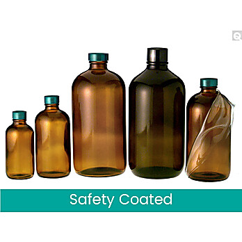 Safety Coated Amber Glass Boston Round Bottles