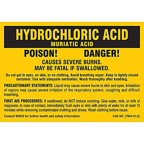 HYDROCHLORIC ACID POISON! DANGER! CAUSES SEVERE BURNS. MAY BE FATAL IF ...