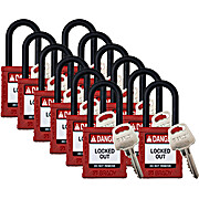Standard Key Retaining Lockout Plastic Padlock 1.5in Plastic Shackle KA Red 12PK