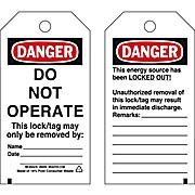 DANGER Do Not Operate Energy Source Lockout Tagout Tags Polyester 5.75x3 25PK