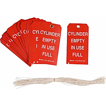 Valve Indicator Tag CYLINDER EMPTY IN USE FULL Paper 5.75x3  White on Red 100/PK