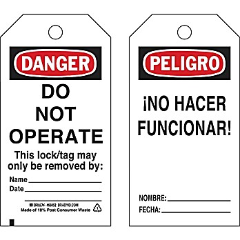 Tags DO NOT OPERATE THIS TAG MAY ONLY BE REMOVED BY Paper 5.75x3  BK/RD/WH 25/PK
