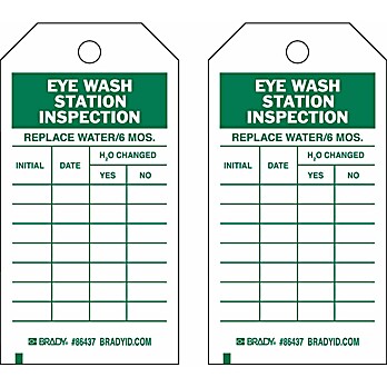 Safety Inspection Tag EYEWASH STATION INSPECTION Polyester 5.75x3 GN/WH 10PK