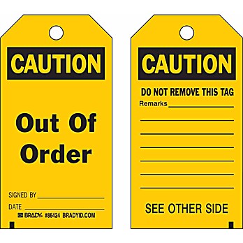 Inventory Tag CAUTION Paper 5.75 x 3  Black on Yellow 100/PK