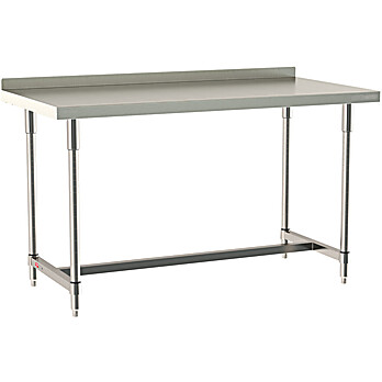 Metro TableWorx Stationary Work Table, Type 304 Stainless Steel Surface With Back Splash, Stainless I-Frame, ALL SS FINISH