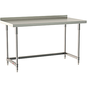 Metro TableWorx Stationary Work Table, Type 304 Stainless Steel Surface With Back Splash, Stainless 3-Sided Frame, ALL SS FINISH