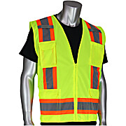 ANSI Type R Class 2 Two-Tone Eleven Pocket Surveyors Hi-Vis Apparel Vest with Solid Front and Mesh Back