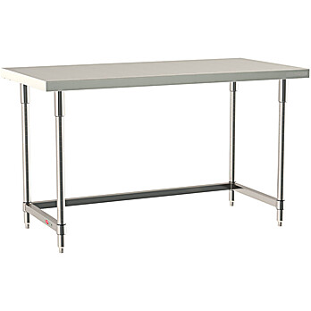 Metro TableWorx Stationary Work Table,Type 304 Stainless Steel Surface, Stainless 3-Sided Frame, Metroseal Gray Posts