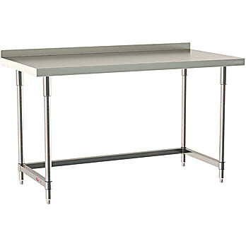 Metro TableWorx Stationary Work Table, Type 316 Stainless Steel Surface With Back Splash, Stainless 3-Sided Frame, ALL SS FINISH