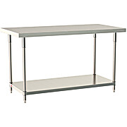 Metro TableWorx Stationary Work Table, Type 316 Stainless Steel Surface With Back Splash, Stainless Under Shelf, ALL SS FINISH
