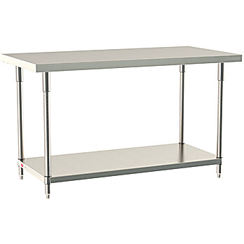 Metro TableWorx Stationary Work Table, Type 316 Stainless Steel Surface With Back Splash, Stainless Under Shelf, ALL SS FINISH
