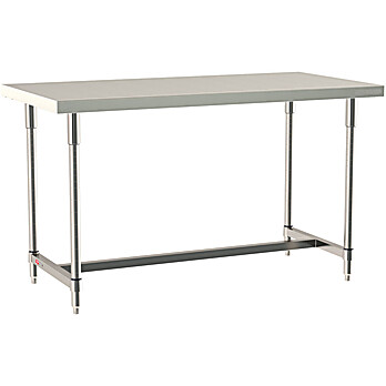 Metro TableWorx Mobile Work Table, Type 304 Stainless Steel Surface, Stainless I-Frame, Metroseal Gray Posts
