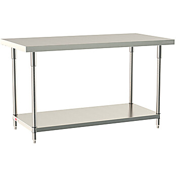 Metro TableWorx Mobile Work Table, Type 304 Stainless Steel Surface, Stainless Under Shelf, Metroseal Gray Posts