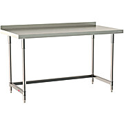 Metro TableWorx Mobile Work Table, Type 304 Stainless Steel Surface With Back Splash, Stainless 3-Sided Frame, ALL SS FINISH