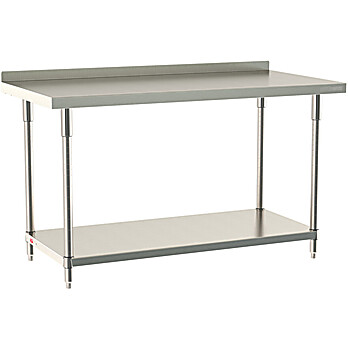 Metro TableWorx Mobile Work Table, Type 304 Stainless Steel Surface With Back Splash, Stainless Under Shelf, Metroseal Gray Posts