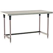 Metro TableWorx Mobile Work Table, Type 304 Stainless Steel Surface, Stainless 3-Sided Frame, Metroseal Gray Posts