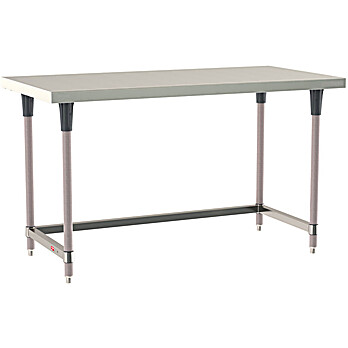 Metro TableWorx Mobile Work Table, Type 304 Stainless Steel Surface, Stainless 3-Sided Frame, Metroseal Gray Posts