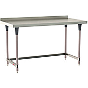Metro TableWorx Mobile Work Table, Type 304 Stainless Steel Surface With Back Splash, Stainless 3-Sided Frame, Metroseal Gray Posts