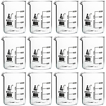 Glass Beakers, 250mL, Low form, PK12