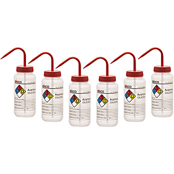 Acetone Wash Bottle, 4 Color, 500mL, PK6