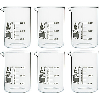 Glass Beakers, 400mL, Low form, PK6
