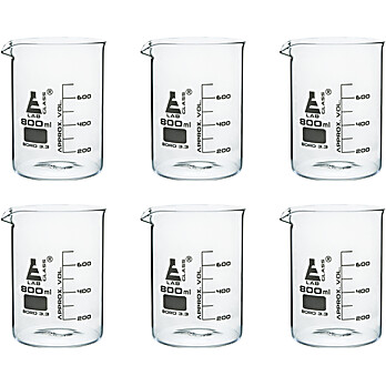 Glass Beakers, 800mL, Low form, PK6