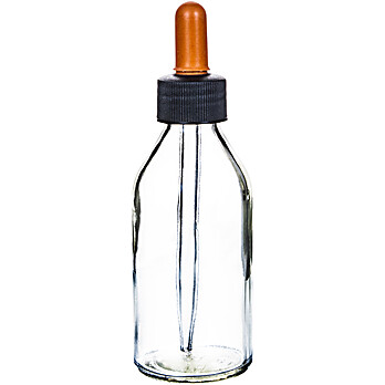 Dropping Bottle, 100ml (3.3oz), Transparent Soda Glass, Screw Cap with Glass Dropper & Rubber Bulb