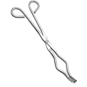 Crucible Tongs with Bow- Straight, Serrated Tips, Metal, 9.5" long