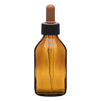 Dropping Bottle, 100ml (3.3oz), Amber Soda Glass, Screw Cap with Amber Glass Dropper & Rubber Bulb