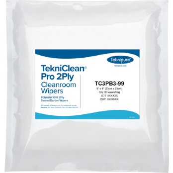 Teknipure TekniClean® Pro 2Ply Polyester Knit Cleanroom Wipers with Sealed Border, 9"x 9"