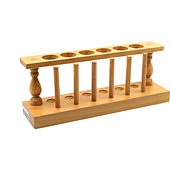 Wooden Test Tube Rack with 6 Draining Pins, Holds 6 Tubes up to 25mm