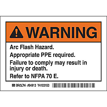 WARNING Arc Flash Hazard. Appropriate PPE Required. Failure To Comply Can Result In Death… Labels