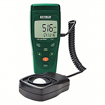 EXTECH Light Meter: Carrying Case/Protective Sensor Cover, ±3% Light Level Accuracy, LCD, Included
