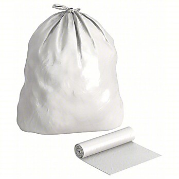 GRAINGER Trash Bags: 30 gal Capacity, 30 in Wd, 36 in Ht, 1 mil Thick, White, Coreless Roll, 200 PK