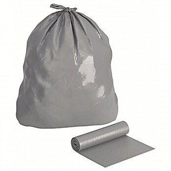 GRAINGER Trash Bags: 45 gal Capacity, 40 in Wd, 46 in Ht, 1.1 mil Thick, Gray, Coreless Roll, 100 PK
