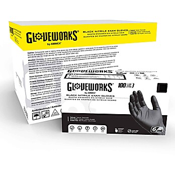 Gloveworks 6mil Black Exam Nitrile PF Gloves