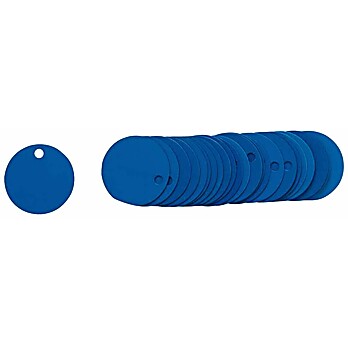 Blank Valve Tags, 1-1/2" Dia, Aluminum, Blue