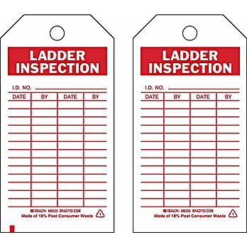 Safety Inspection Tag LADDER INSPECTION Heavy Duty Polyester 5.75x3 RD/WH 10PK