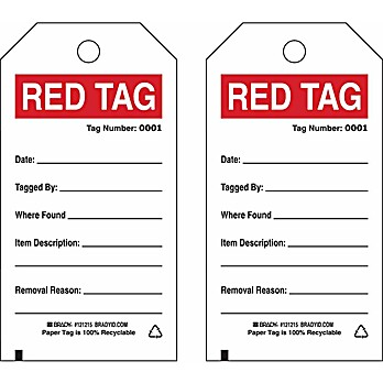Quality Control Tag RED TAG Paper 5.75 x 3  Black, Red on White 100/PK