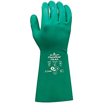 Chemical Resistant Green Nitrile Gloves, 11 mil