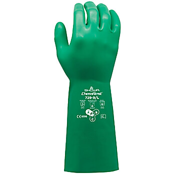 Chemical Resistant Green Nitrile Gloves, 15 mil