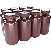 Amber HDPE Wide Mouth Bottles with Polypropylene Caps, Sterile