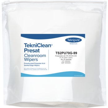 Teknipure TekniClean® Presat Polyester Knit Cleanroom Wipers with Sealed Edges, 70/30 IPA, 9"x 9"