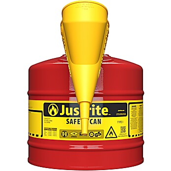 Type I Steel Safety Can For Flammables With Funnel, 5 Gallon, Red