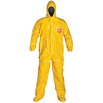 Coveralls, Tychem 2000, Yellow, Zipper Front, Hood, Elastic Wrist, Sock Boots, 2X-Large, 4 per case