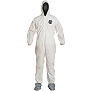 ProShield® 10 Coveralls with Hood, Elastic Wrists & Attached Boots - White