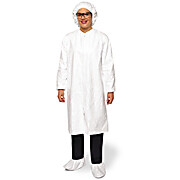DuPont™ Tyvek® IsoClean® Frock. Serged Seams. Bound Neck. Raglan Sleeve Design. Elastic Wrists. Zipper Closure. White. Bulk Packed 30 each / case