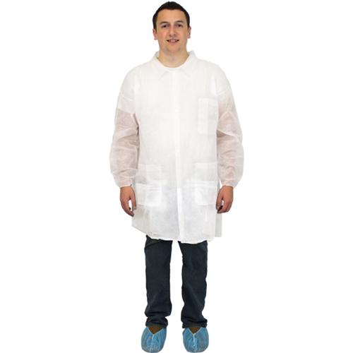 White Polypropylene Economy Lab Coats With 3 Pockets And Elastic Wrists 8835