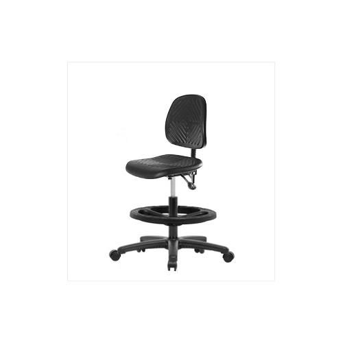 Black Polyurethane Laboratory Chair | Medium Bench Height with Seat Tilt,  Chrome Foot Ring, & Casters