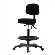 Fabric High Bench Height Stools with Backs and Black Nylon Bases